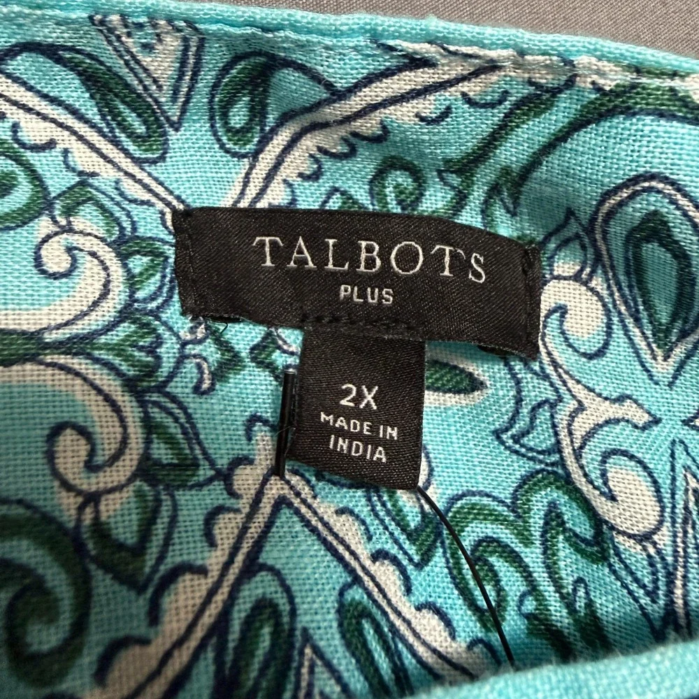 Talbots Tank Top Womens 2X Plus Paisley Blue Boho Resortwear Coastal Grandma